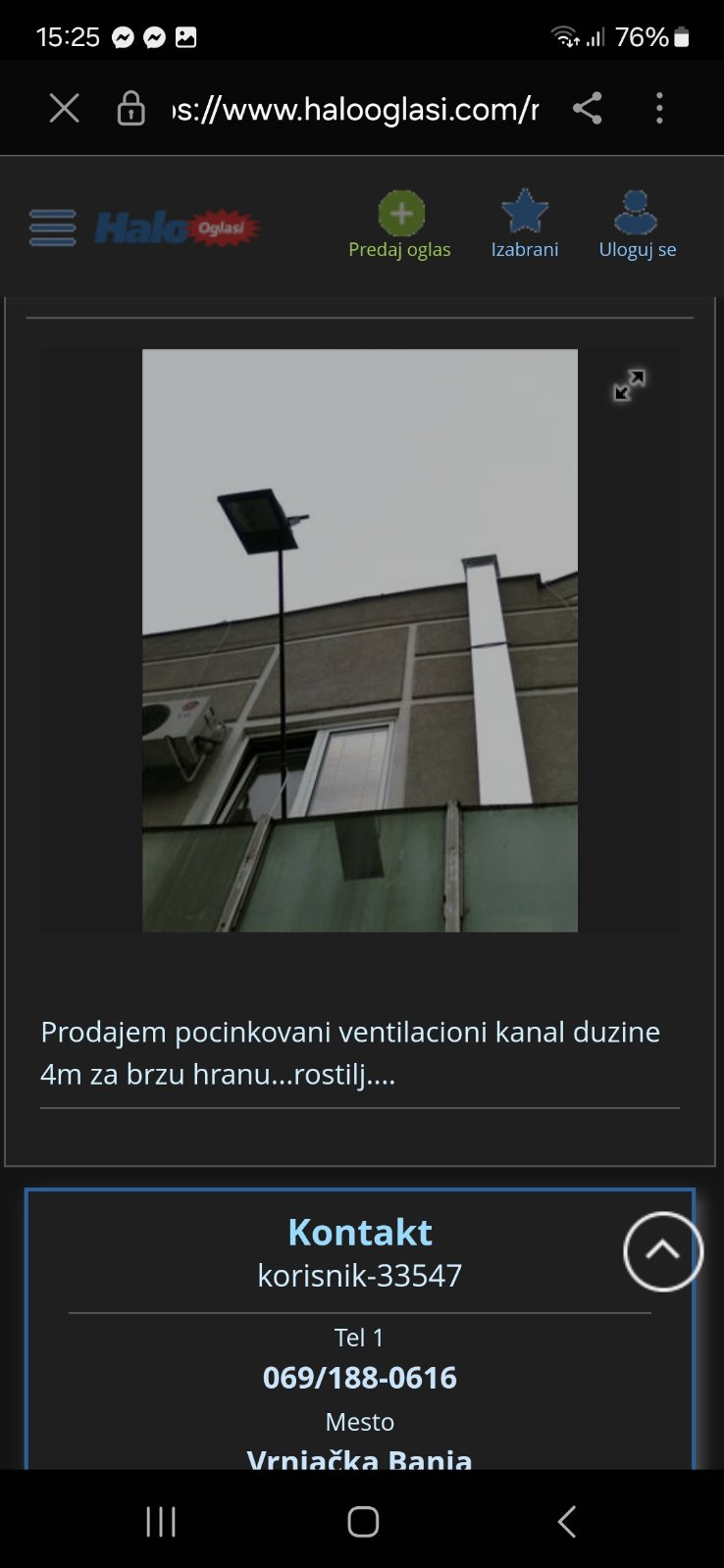 Ventilacioni kanal za brzu hranu