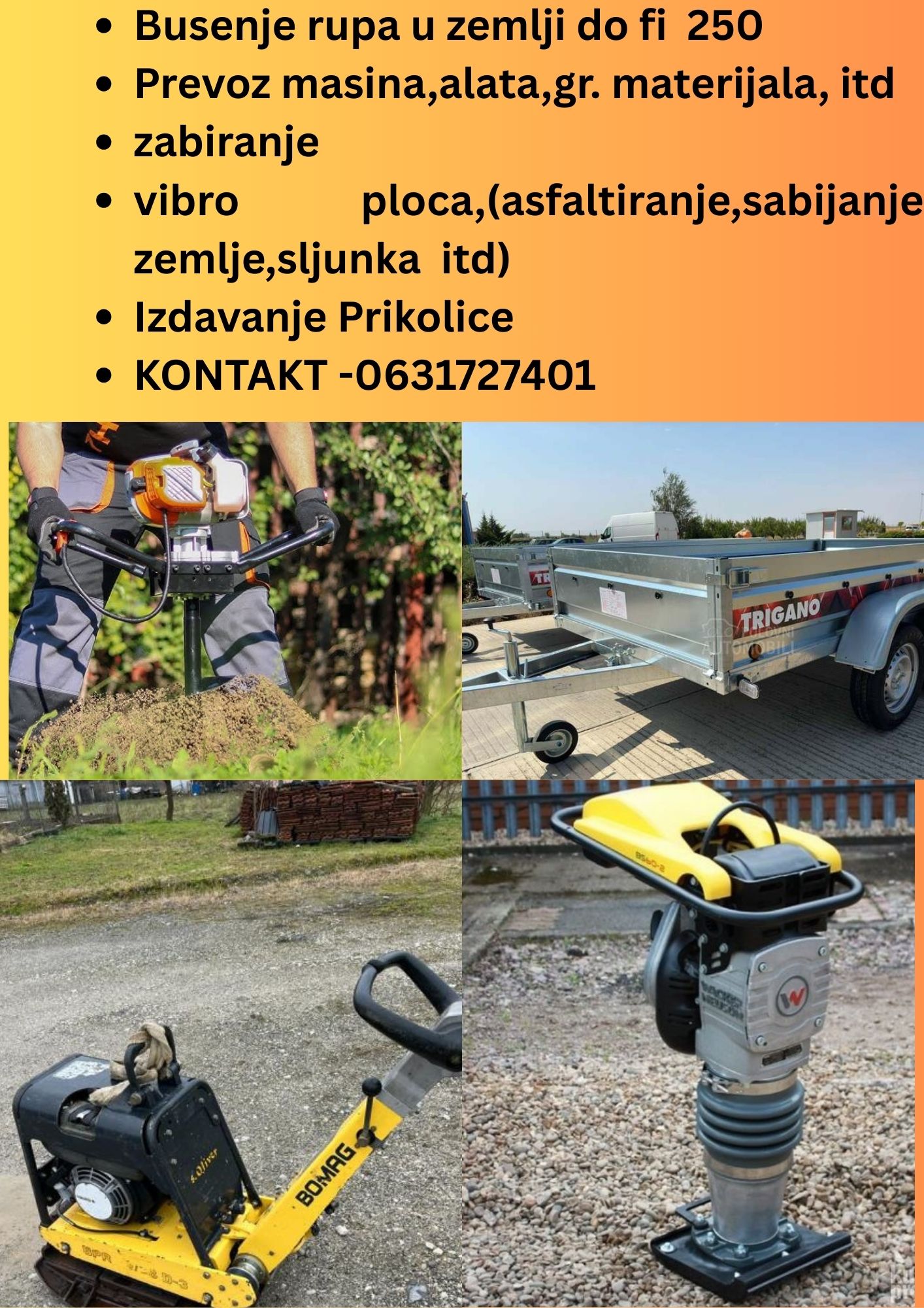 Busenje rupa u zemlji do fi 250