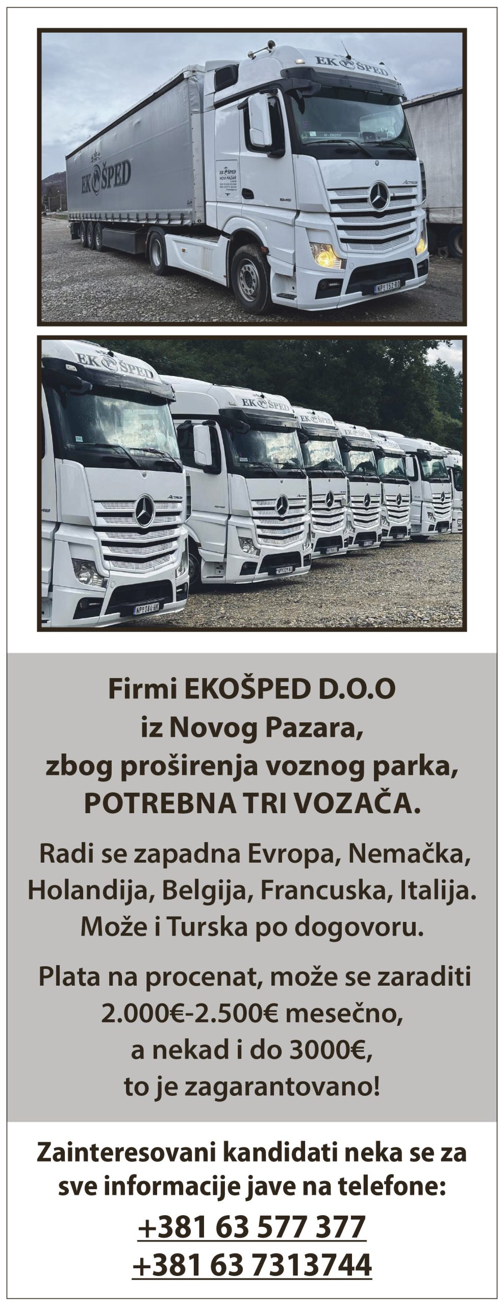 Ekošped traži vozače