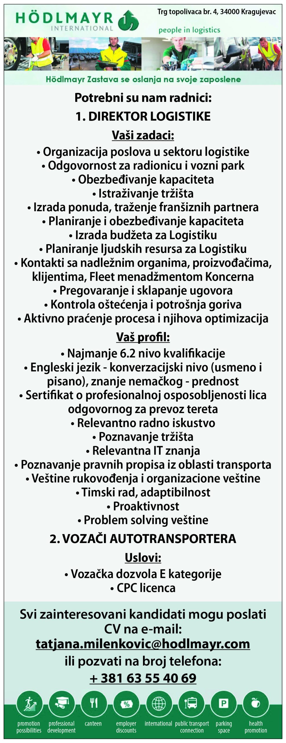 Potreban direktor logistike i vozači