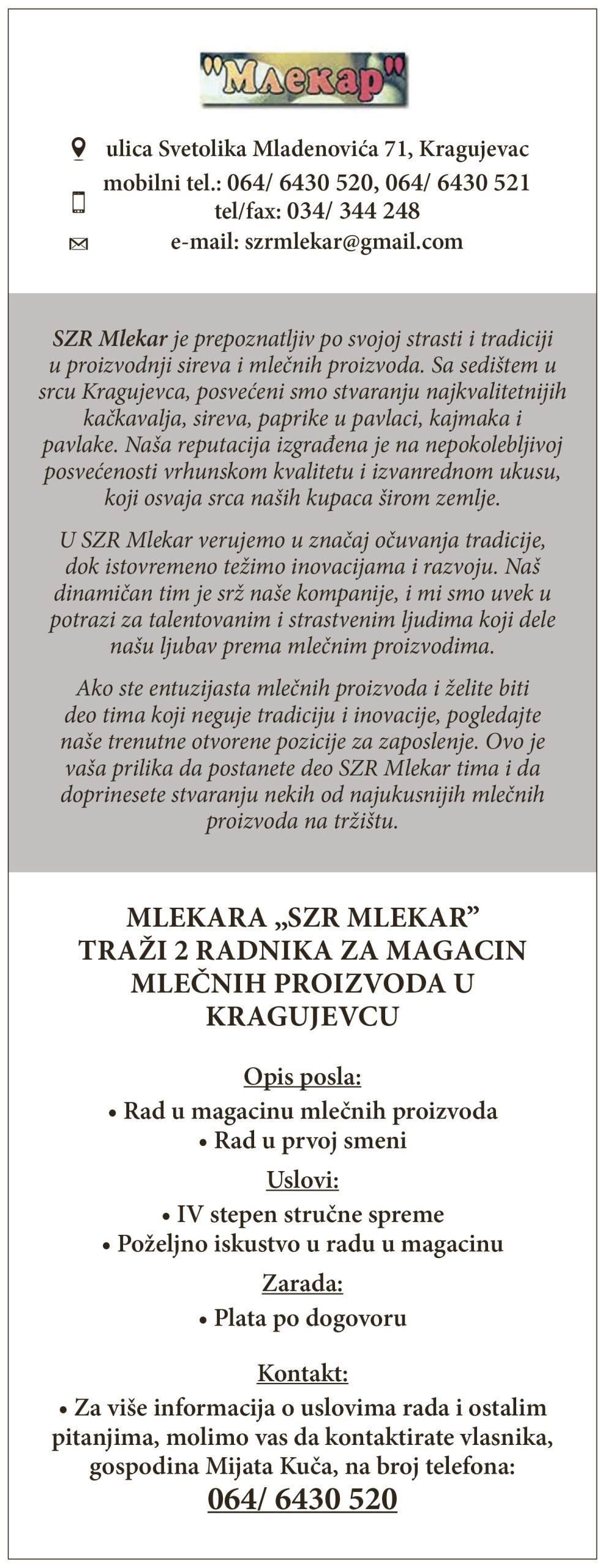 SZR MLEKAR