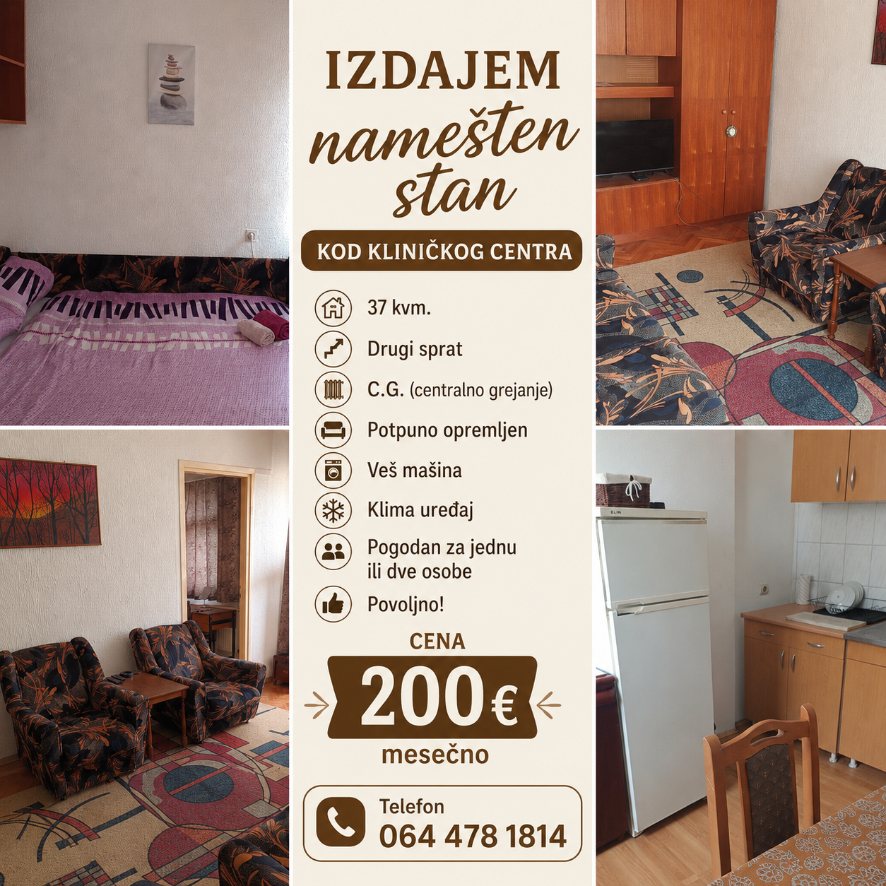 Izdajem stan kod Kliničkog centra
