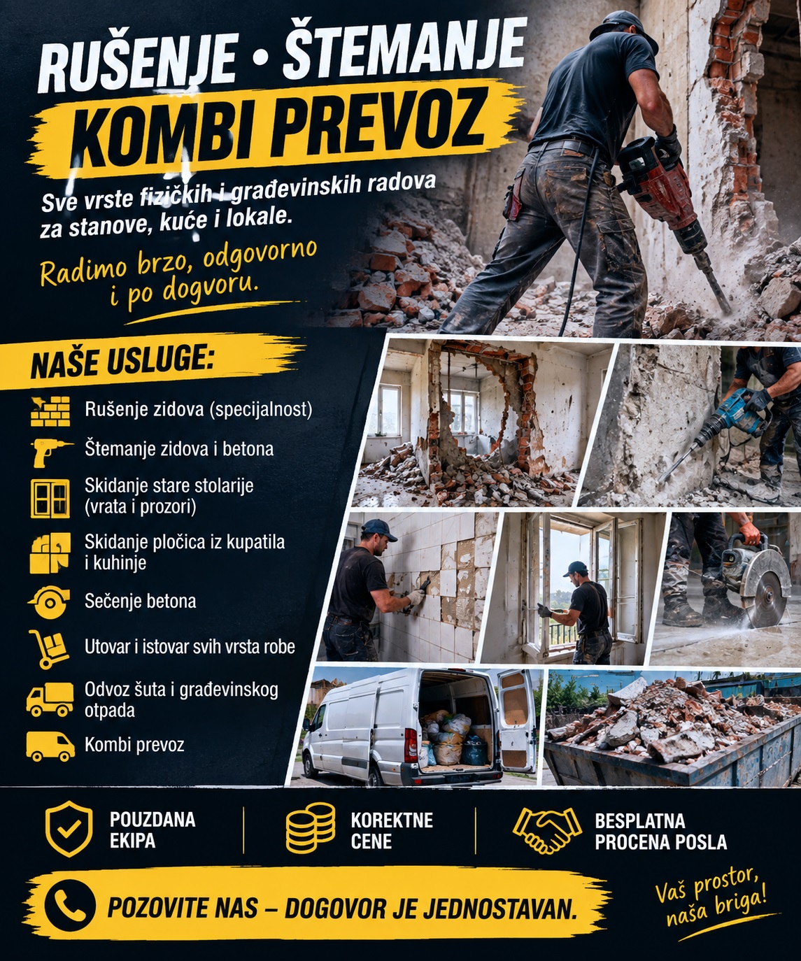 Rušenje • Štemanje • Kombi prevoz